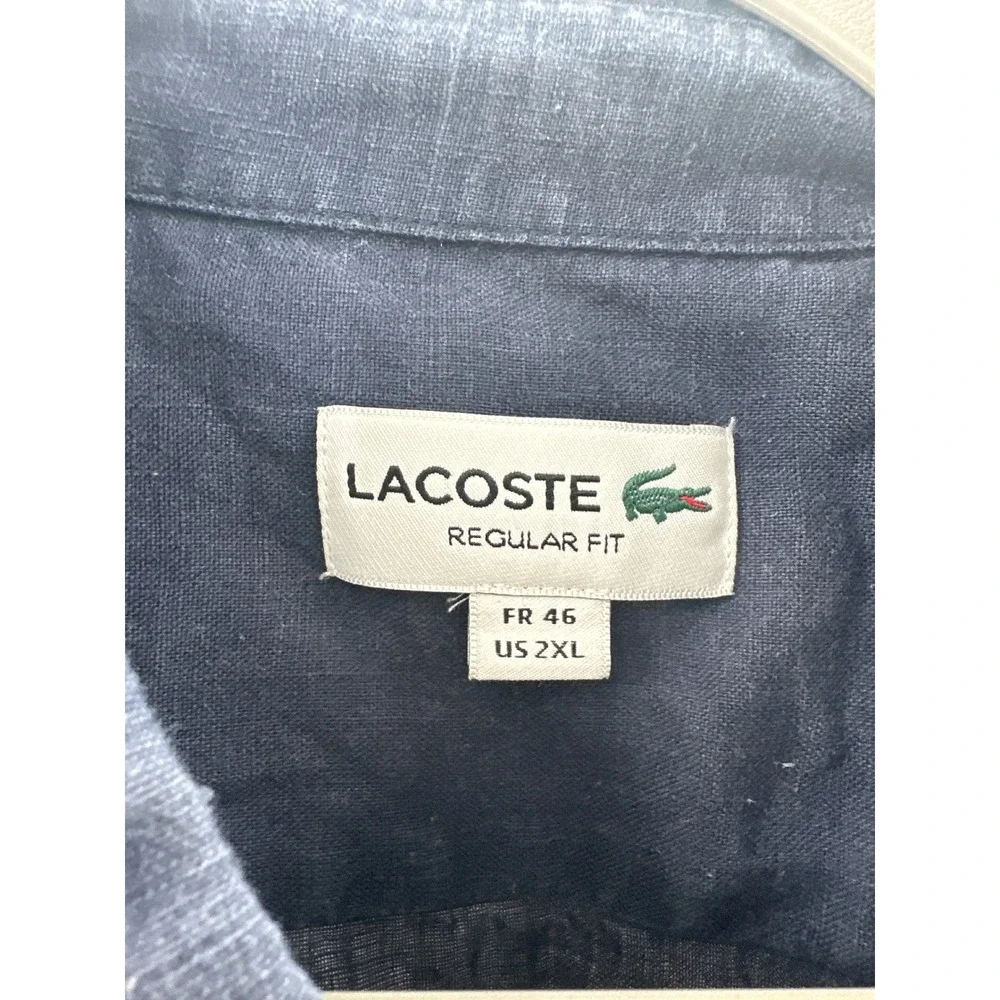 Lacoste Mens Regular Fit Short Sleeve Button Down Shirt Navy Blue US 2XL FR 46 - Picture 2 of 7